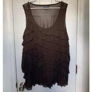 fashion bug brown sheer ruffle tank top 3x